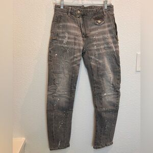 DSQUARED2 classic Kenny twist grey embroidered paint splatter zip hem jeans